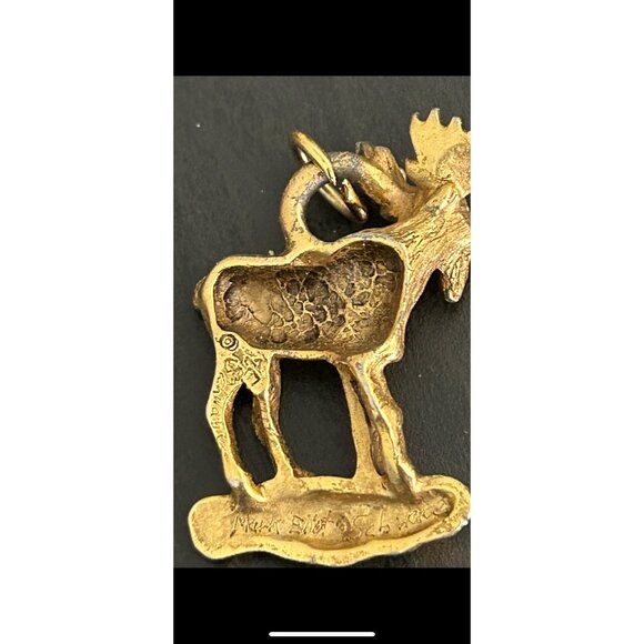 Moose Elk Charm Pendant Gold-Plated Animal Figurine Jewelry Vintage - Picture 8 of 8